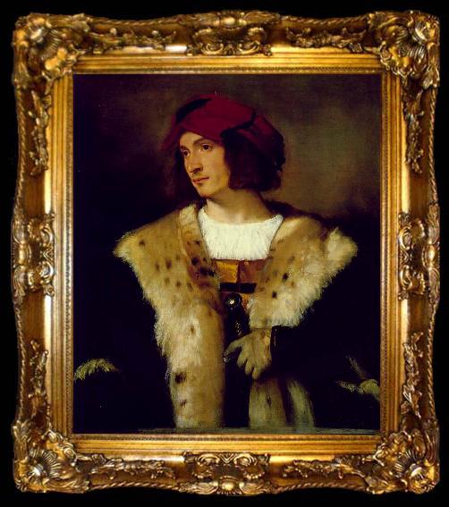 framed  TIZIANO Vecellio Portrait of a Man in a Red Cap er, ta009-2
